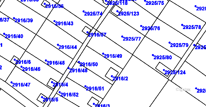 Parcela st. 2916/49 v KÚ Kopřivnice, Katastrální mapa