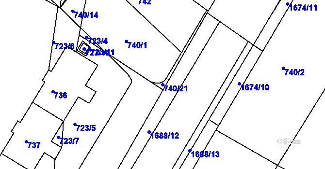 Parcela st. 740/21 v KÚ Kopřivnice, Katastrální mapa