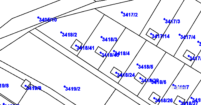Parcela st. 3418/40 v KÚ Kopřivnice, Katastrální mapa