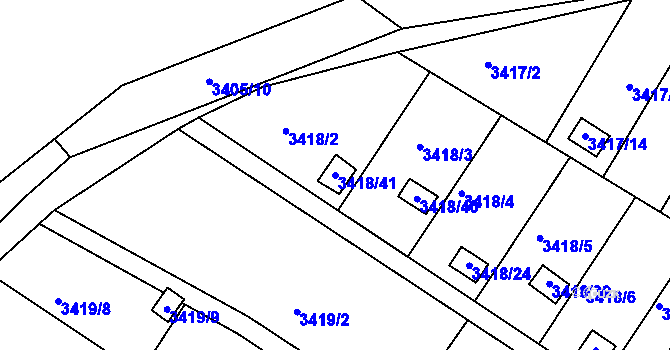 Parcela st. 3418/41 v KÚ Kopřivnice, Katastrální mapa