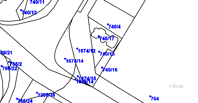 Parcela st. 740/15 v KÚ Kopřivnice, Katastrální mapa