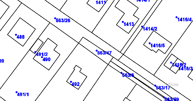 Parcela st. 563/47 v KÚ Kopřivnice, Katastrální mapa