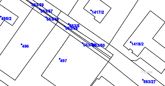 Parcela st. 563/49 v KÚ Kopřivnice, Katastrální mapa