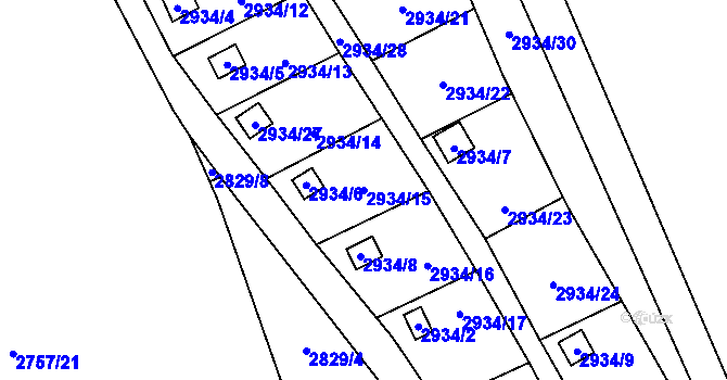 Parcela st. 2934/15 v KÚ Kopřivnice, Katastrální mapa
