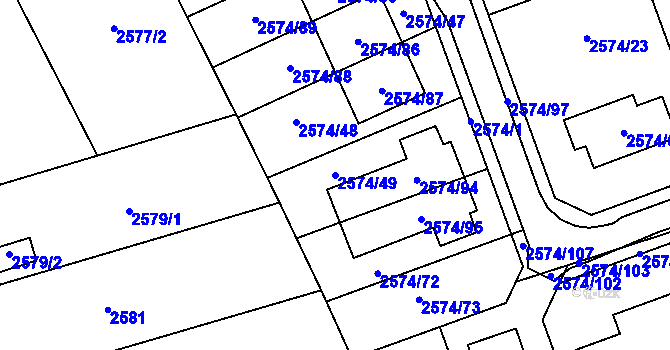 Parcela st. 2574/49 v KÚ Kopřivnice, Katastrální mapa