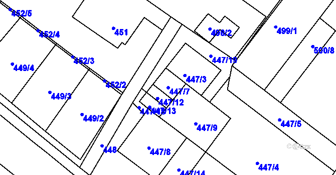 Parcela st. 447/7 v KÚ Kopřivnice, Katastrální mapa