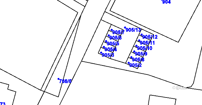 Parcela st. 905/3 v KÚ Kopřivnice, Katastrální mapa