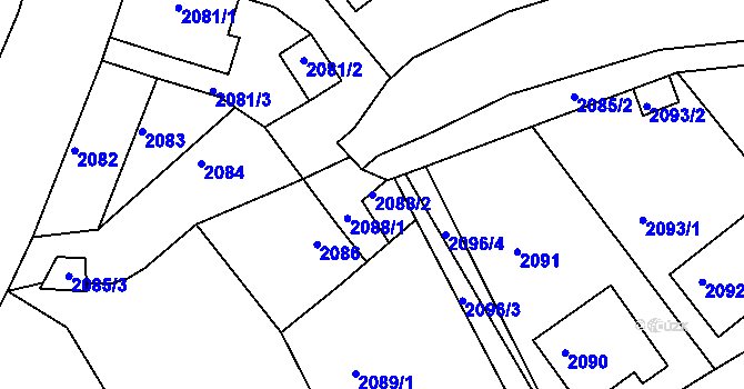 Parcela st. 2088/2 v KÚ Kopřivnice, Katastrální mapa