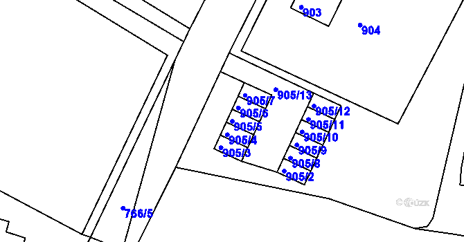 Parcela st. 905/5 v KÚ Kopřivnice, Katastrální mapa