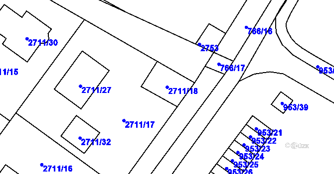 Parcela st. 2711/18 v KÚ Kopřivnice, Katastrální mapa