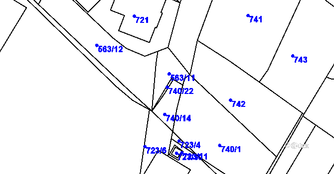 Parcela st. 740/22 v KÚ Kopřivnice, Katastrální mapa