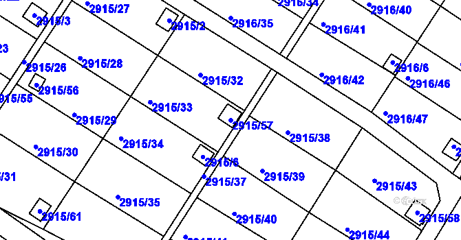 Parcela st. 2915/57 v KÚ Kopřivnice, Katastrální mapa