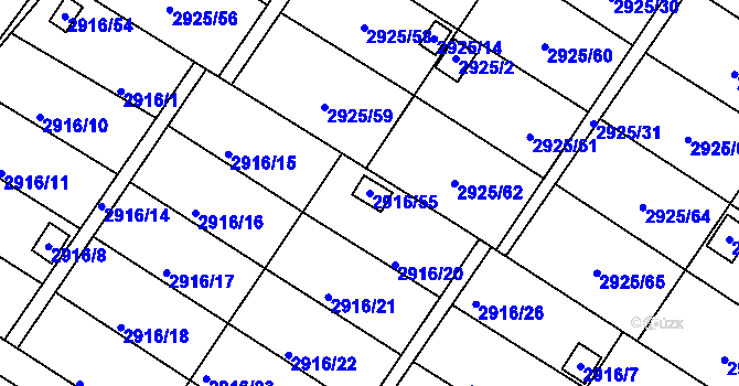 Parcela st. 2916/55 v KÚ Kopřivnice, Katastrální mapa
