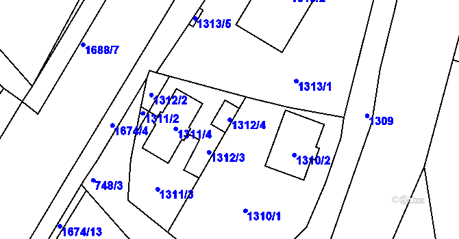 Parcela st. 1312/4 v KÚ Kopřivnice, Katastrální mapa