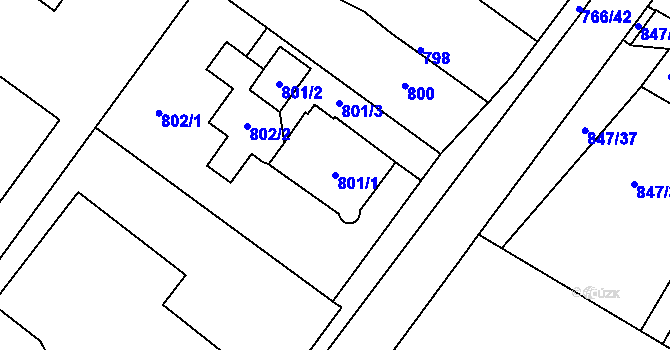 Parcela st. 801/1 v KÚ Kopřivnice, Katastrální mapa