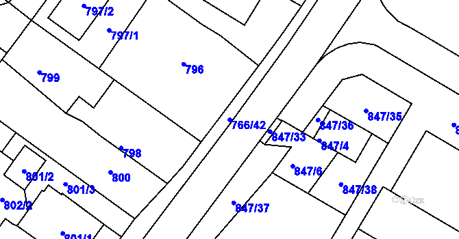 Parcela st. 766/42 v KÚ Kopřivnice, Katastrální mapa