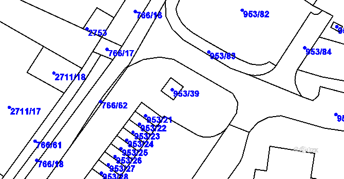 Parcela st. 953/39 v KÚ Kopřivnice, Katastrální mapa