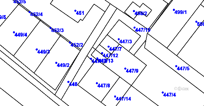 Parcela st. 447/12 v KÚ Kopřivnice, Katastrální mapa