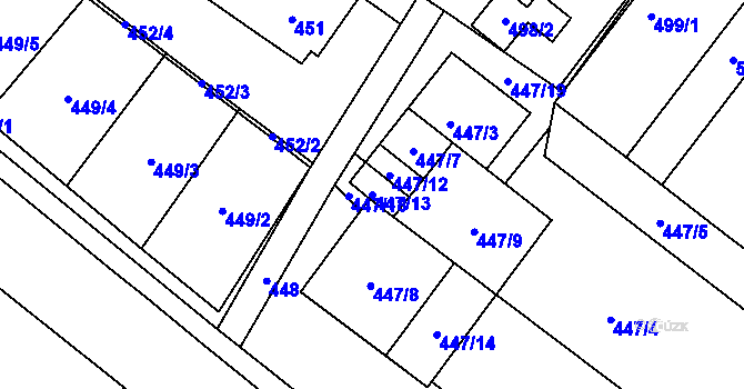 Parcela st. 447/13 v KÚ Kopřivnice, Katastrální mapa