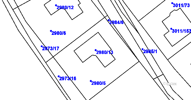 Parcela st. 2980/13 v KÚ Kopřivnice, Katastrální mapa