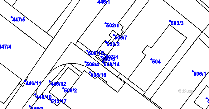 Parcela st. 503/4 v KÚ Kopřivnice, Katastrální mapa