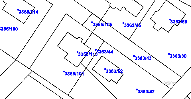 Parcela st. 3363/44 v KÚ Kopřivnice, Katastrální mapa