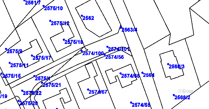 Parcela st. 2574/56 v KÚ Kopřivnice, Katastrální mapa