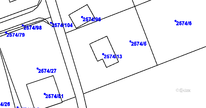 Parcela st. 2574/13 v KÚ Kopřivnice, Katastrální mapa