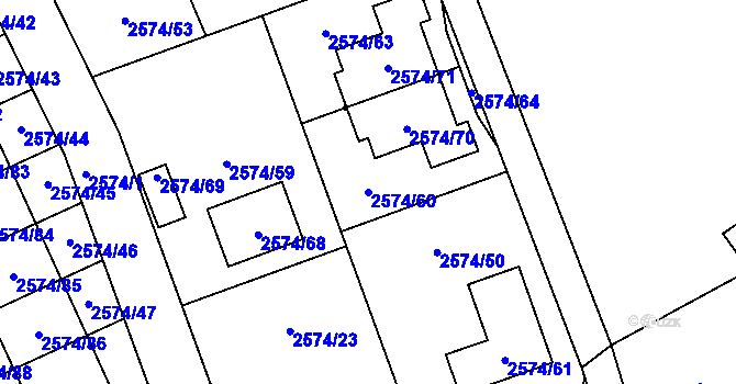 Parcela st. 2574/60 v KÚ Kopřivnice, Katastrální mapa