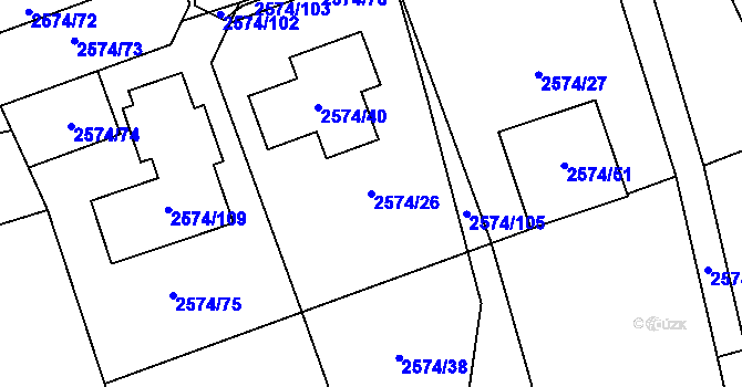 Parcela st. 2574/26 v KÚ Kopřivnice, Katastrální mapa
