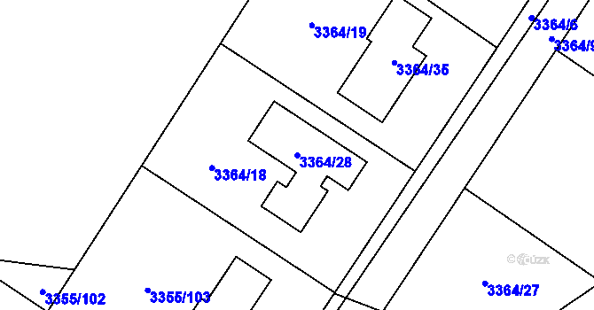 Parcela st. 3364/28 v KÚ Kopřivnice, Katastrální mapa