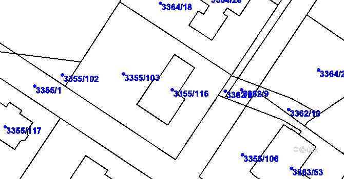 Parcela st. 3355/116 v KÚ Kopřivnice, Katastrální mapa