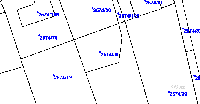 Parcela st. 2574/38 v KÚ Kopřivnice, Katastrální mapa
