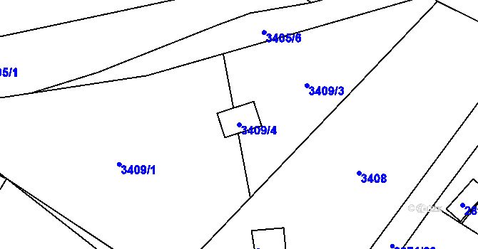 Parcela st. 3409/4 v KÚ Kopřivnice, Katastrální mapa