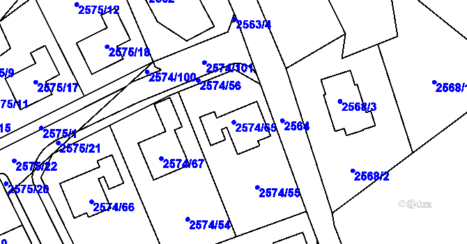 Parcela st. 2574/65 v KÚ Kopřivnice, Katastrální mapa