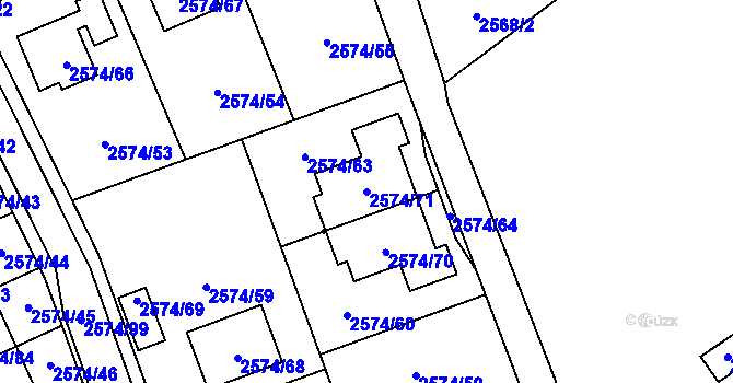Parcela st. 2574/71 v KÚ Kopřivnice, Katastrální mapa