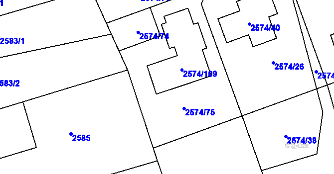 Parcela st. 2574/76 v KÚ Kopřivnice, Katastrální mapa