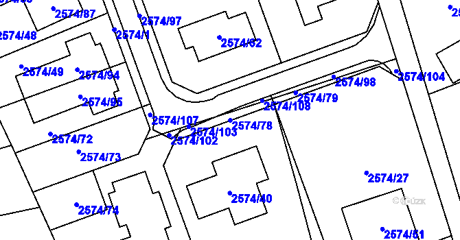 Parcela st. 2574/78 v KÚ Kopřivnice, Katastrální mapa