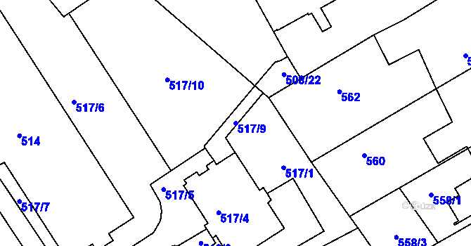 Parcela st. 517/9 v KÚ Kopřivnice, Katastrální mapa