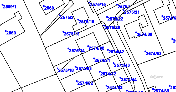 Parcela st. 2574/80 v KÚ Kopřivnice, Katastrální mapa
