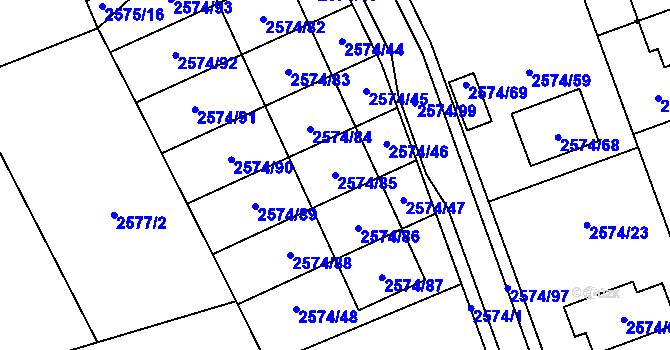 Parcela st. 2574/85 v KÚ Kopřivnice, Katastrální mapa
