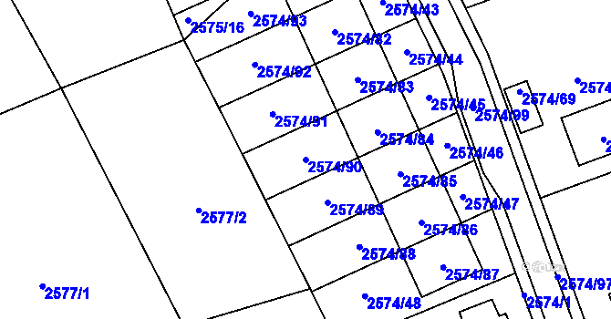 Parcela st. 2574/90 v KÚ Kopřivnice, Katastrální mapa
