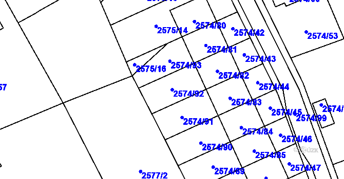 Parcela st. 2574/92 v KÚ Kopřivnice, Katastrální mapa
