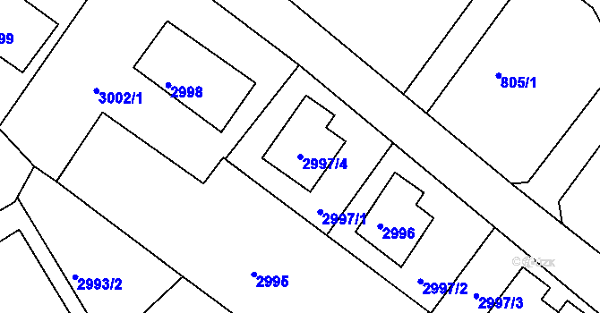 Parcela st. 2997/4 v KÚ Kopřivnice, Katastrální mapa