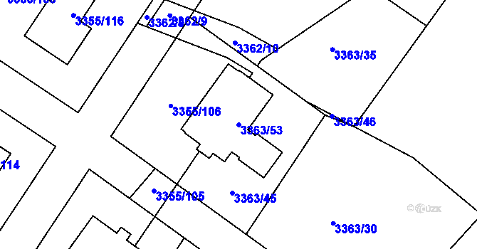 Parcela st. 3363/53 v KÚ Kopřivnice, Katastrální mapa