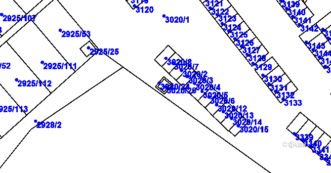 Parcela st. 3020/25 v KÚ Kopřivnice, Katastrální mapa