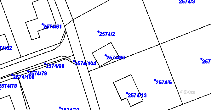 Parcela st. 2574/96 v KÚ Kopřivnice, Katastrální mapa