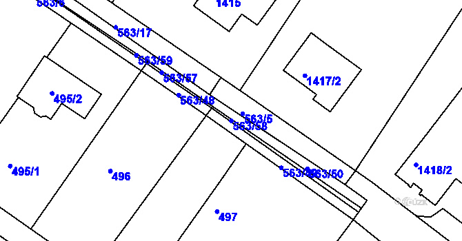 Parcela st. 563/58 v KÚ Kopřivnice, Katastrální mapa