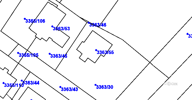 Parcela st. 3363/55 v KÚ Kopřivnice, Katastrální mapa
