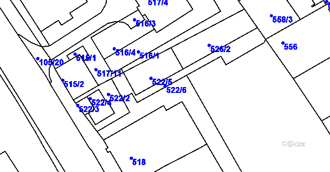 Parcela st. 522/6 v KÚ Kopřivnice, Katastrální mapa